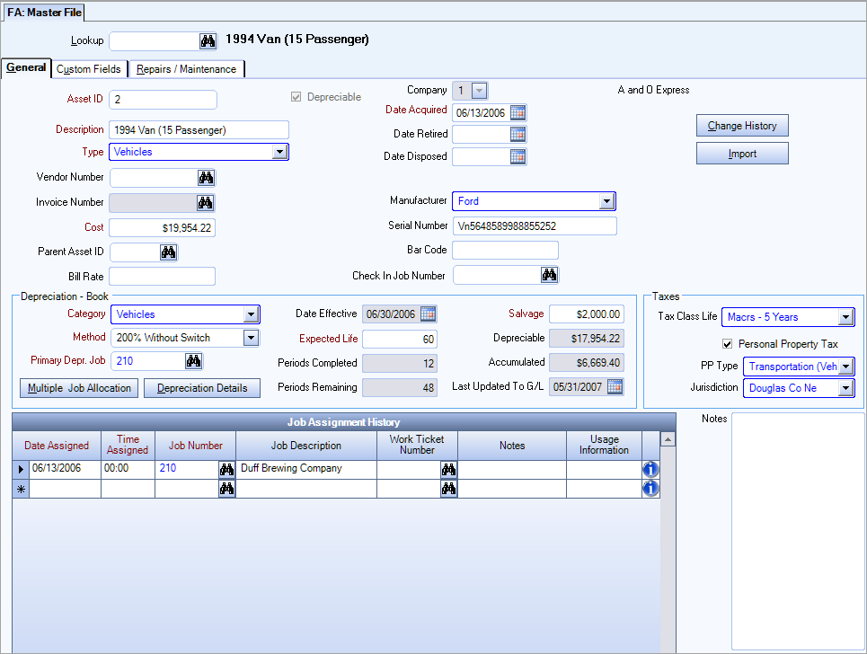 Asset Master File