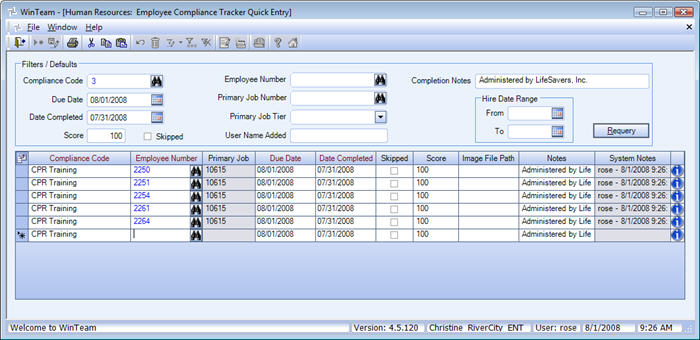 Using Compliance Tracker Quick Entry 1055