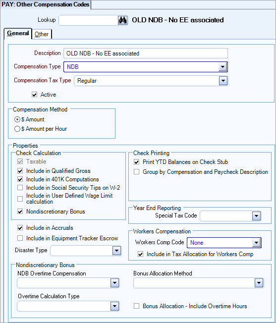 Other Compensation Codes